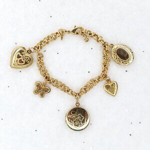 Vintage Avon Bracet Locket Charm Photo Pendants Heart Butterfly Oval Gold Tone